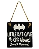 Little Bat Cave No Girls Allowed - Superhero Door Sign Hanger - Gift Present for Nursery - Boys Room