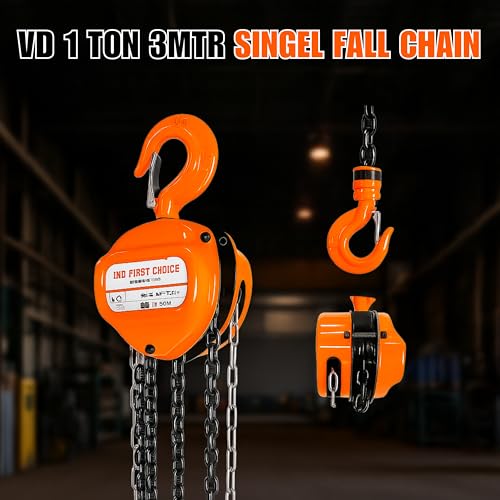 Image of Manual Chain Block, 1 Ton Capacity, 3 Meter Lift, G80 Chain, Single Fall, Heavy Duty Manual Hoist for Industrial Lifting