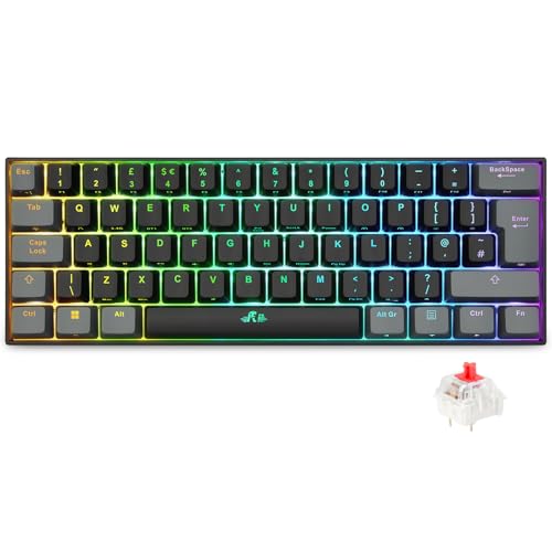 Rii Wireless Mechanical Keyboard,Tri-modes(BT5.0/2.4G/Wired),Multi-Device Gaming Keyboard,Programmable RGB Backlit &Shotcuts,UK Layout -Red Switches