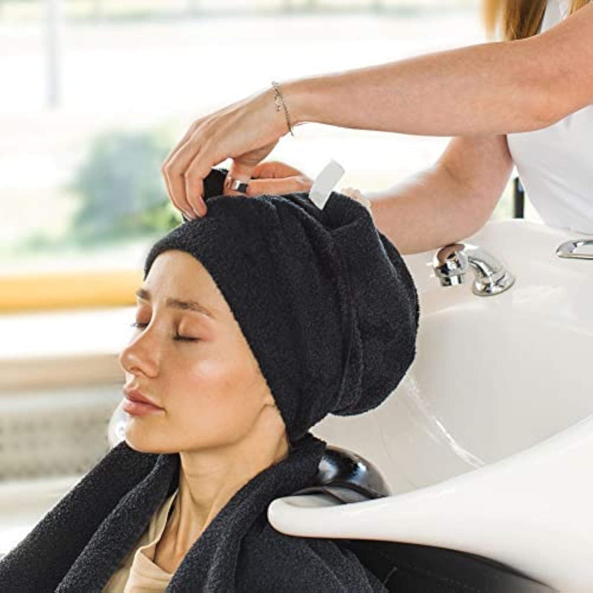 Black Microfiber Hair Towels, 12 Pack