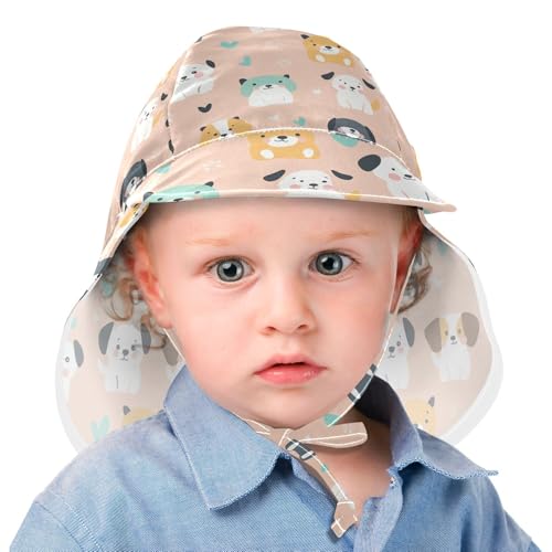 Cute Cartoon Dogs Simple Kids Beach Hat Toddler Boy Bucket Hat Toddler Girl UV Protection Neck Flap Beach Essentials2