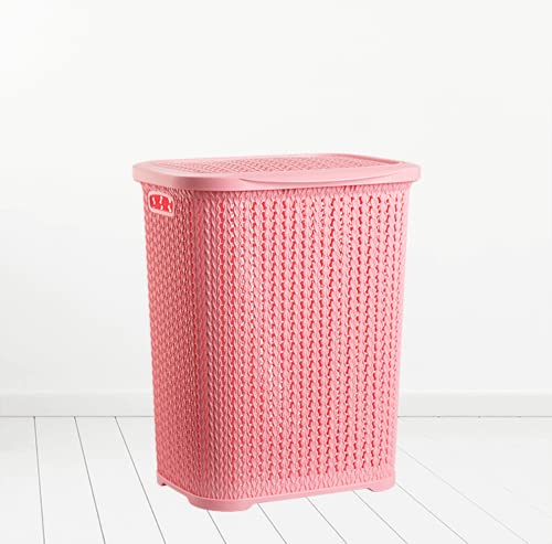 Plastic Laundry Basket Clothes Washing Bin Storage Hamper Small Large Organiser (Pink)