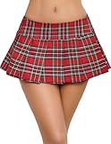 Avidlove Women Role Play Mini Plaid Skirt Polyester Red Sexy Schoolgirl Lingerie, M (US S)