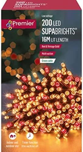 Premier 200 Vintage Gold and Red Supabrights Multi Action LED String Lights with Timer
