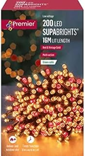 Premier 200 Vintage Gold and Red Supabrights Multi Action LED String Lights with Timer