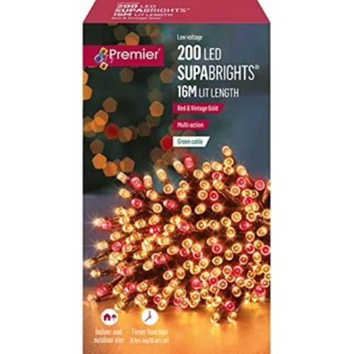 Premier 200 Vintage Gold and Red Supabrights Multi Action LED String Lights with Timer