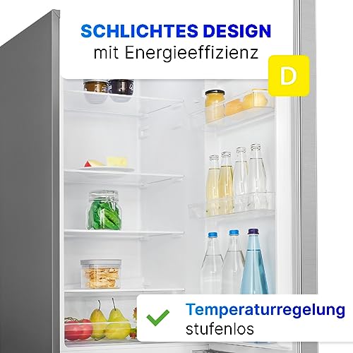 Bomann Kühlschrank mit Gefrierfach | Energieklasse D | 180cm | Kühl Gefrierkombination leise 39 dB | 4 Ablagen & 3 Schubladen | Türanschlag wechselbar | 269L Kühlgefrierkombi | KG 184.2 inox