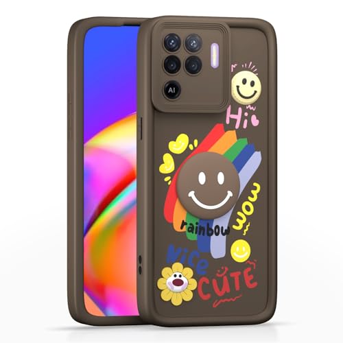 Image of Pikkme Back Cover for Oppo F19 Pro | Soft Silicone| Cute Rainbow Smile & 3D Cartoon Flower Design | Shockproof Raised Camera Protection Bumper Case (Brown)