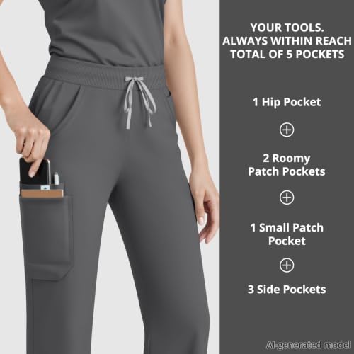 Image of Women's 7-Pocket Scrub Pants - Straight Leg, Mid-Rise, Drawstring | Soft stretch knit Mid-rise drawstring Side slits Wrinkle-resistant Machine washable For nurses /doctors /vets