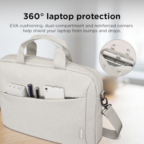Image of Lenovo 16 inch Laptop Bag T210 (ECO), Water-Resistant Laptop Sleeve Case with EVA Protective Padding, Dual Compartments, Travel Strap, Eco-Friendly Recycled Material, Fits Up to 16-Inch Laptops, Beige