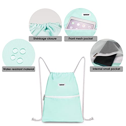 Image of WANDF Drawstring Backpack, Gym Sackpack for Sports (Mint Green) | Water-Resistant, Shopping, Yoga, Travel, Beach, Daily Carry