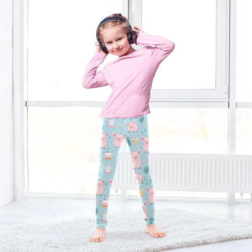 Girls Leggings Cake Pig Ice Cream Kids Length Leggings Pants Athletic Yoga Pants Toddler Tights Trousers 4T4