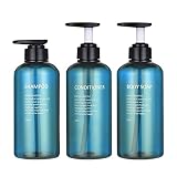 Shampoo Flaschen zum Befüllen,Duschgel Spender Pumpflasche 500ml,3er Set Kunststoff Seifenspender mit Beschriftung,Zur Aufbewahrung von Shampoo/Conditioner/Duschgel im Badezimmer und Hotelzimmer(Blau)
