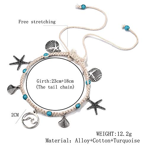 Image of Softones Blue Starfish Turtle Anklet Multilayer Charm Beads Sea Handmade Boho Anklet Foot Jewelry for Women