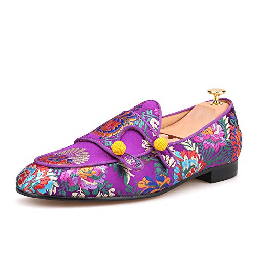 HI&HANN Men Silk Shoes Chinese Style Flower Men's Loafers Wedding and Party Smoking Slippers2