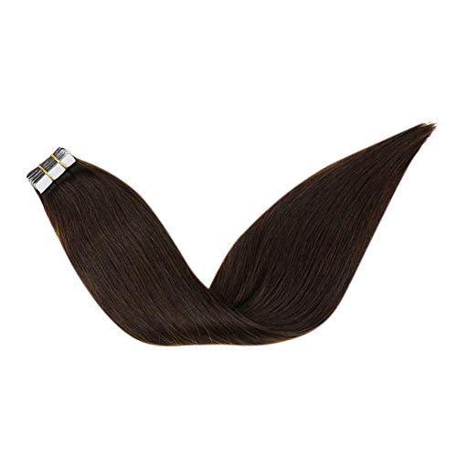 LaaVoo 16 inch Tape in Hair Extensions Brazilian Human Hair Solid Color Darkest Brown PU Remy Human Hair Invisible Tape on Extension For Women 1.5inch Width 20Pcs 50g/Package
