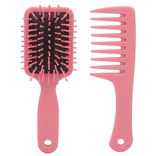 Lmrysalque Juego de 2 cepillos de peine para el cabello, portátil, para masaje del cuero cabelludo, paleta húmeda seca, cepillo de pelo de dientes anchos, juego de peine rosa