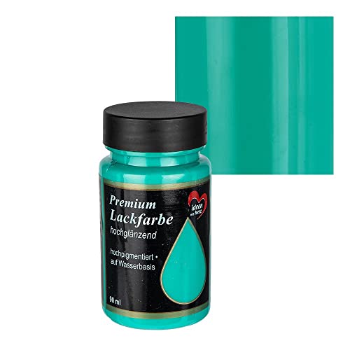 Ideen mit Herz Premium Lackfarbe | hochglänzend | 90 ml | ideal für Holz, Styropor, Kunststoff, Glas, Keramik (türkis)