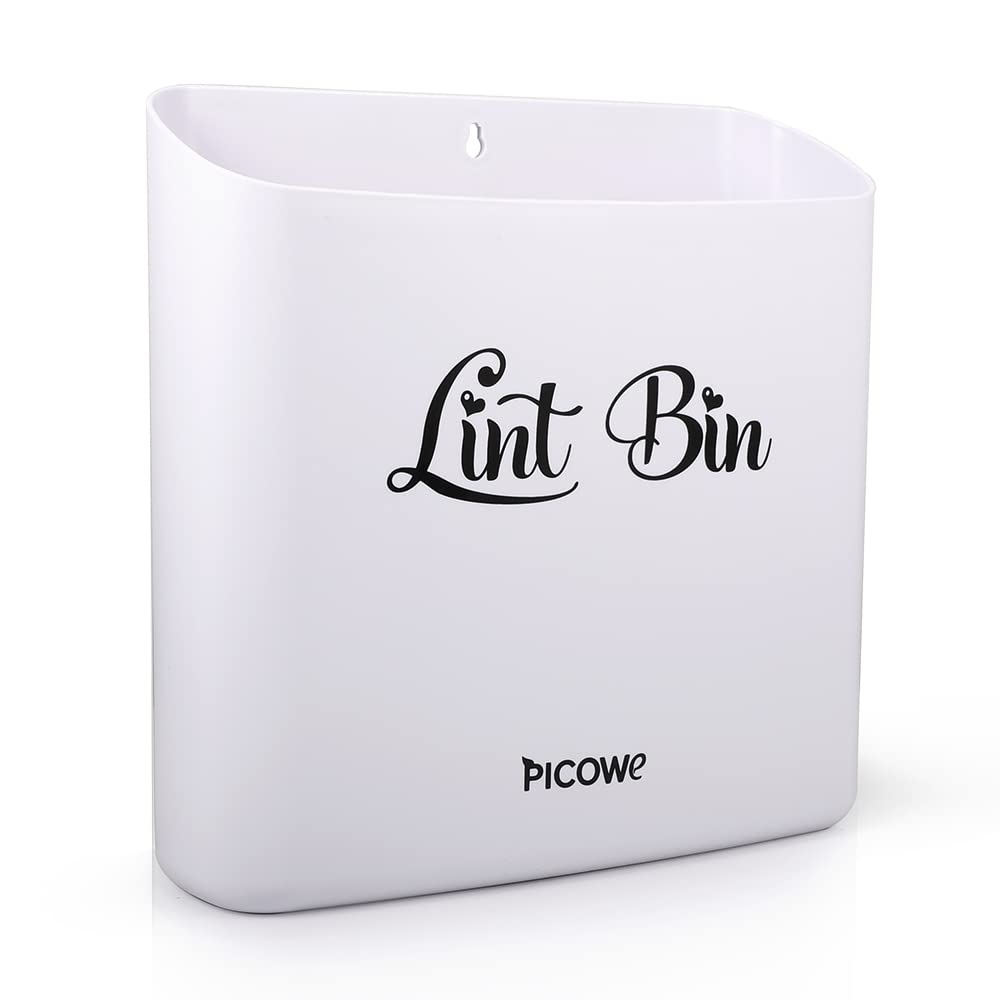 Picowe Magnetic Laundry Storage, Large Lint Holder Bin for Laundry Room, Space-Saving Trash Container Hanging on Dryer, Washer or Wall Mount (Gray White)