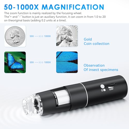 Image of Wireless Digital Microscope, SKYBASIC 50X-1000X Magnification HD WiFi Portable Handheld Microscopes with Stand USB Microscope Camera for Children Students, Support iPhone Android iPad Windows Mac