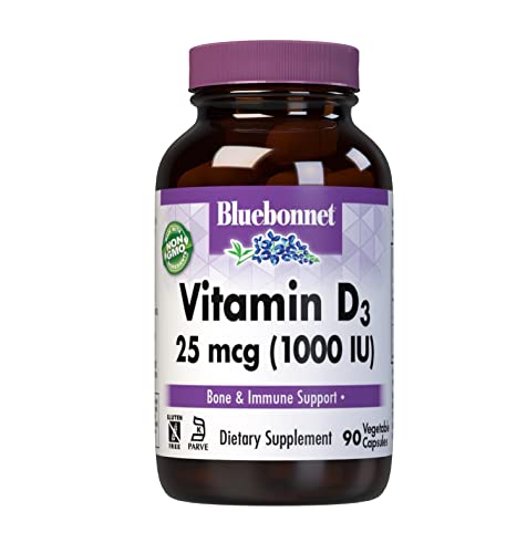Bluebonnet Nutrition Vitamin D3 1000 Iu, Aid In Muscle And Skeletal Growth, Cholecalciferol From Lanolin, Non Gmo, Gluten Free, Soy Free, Milk Free, Kosher, 90 Vegetable Capsule, White #TOP30