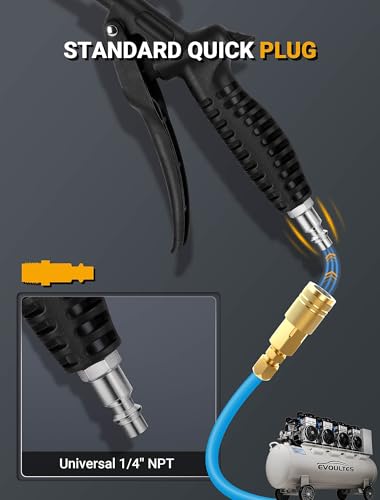 High Flow Air Blow Gun with Rubber Guard, Air Nozzle Blower Gun Angle Bent Jet Nozzle & 1/4\" Standard Quick Plug, Air Gun for Air Compressor Accessories Pneumatic for Dust Removal Cleaning Tool