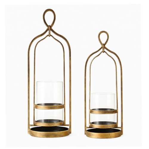 Remenna Glass Hurricane Candle Holders, Pillar Candle Holders, Metal Windproof