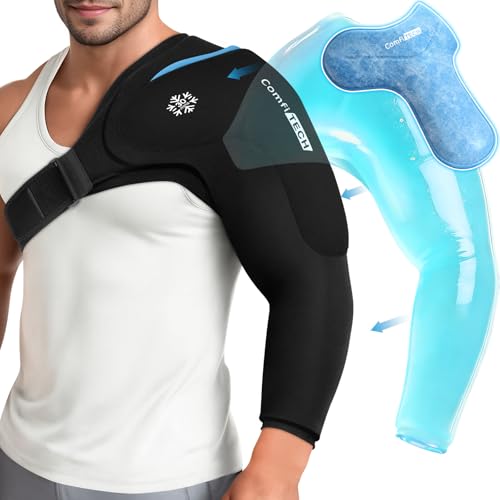 ComfiTECH Dual-Gel Shoulder Arm Ice Pack Wrap with Extended 30-Min Cooling Detachable Cold Pack & Flexible Gel Ice Sleeve for Volleyball Pitchers Post-Workout Recovery Muscle Relaxation Large