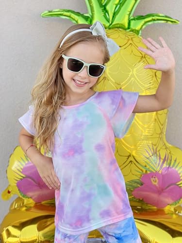Image of Girls T Shirts Ruffle Short Sleeve Round Neck Loose Blouse Summer Solid Color Casual Girl Tee Tops for 3-12 Years