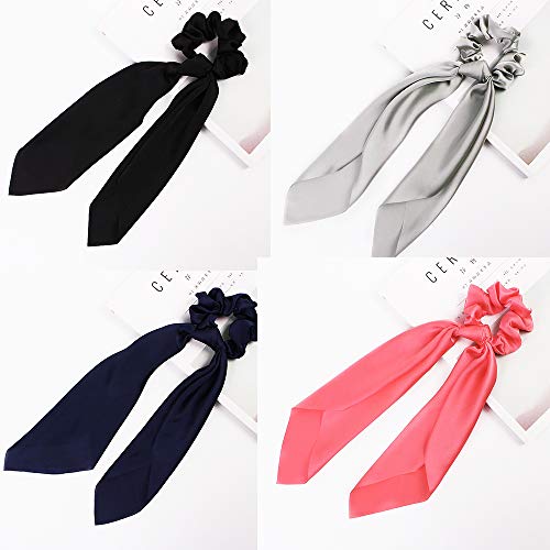 12 Pcs Bandana Hair Scarf Scrunchies, Silk Satin Hair Scarf Scrunchies, Including 4 Solid Colors & 4 Stripe Printed & 4 Floral Printed Scarf Hair Ties (12 Pcs B) #TOP1