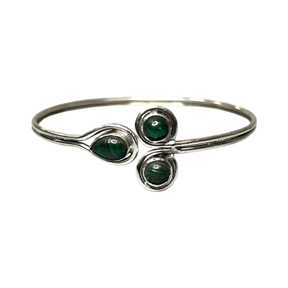 VIE Silver Plated Adjustable Trinity Cuff Bangle, Malachite