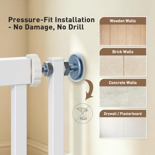 86.6" Extra Tall Cat Gate for Doorway, 27.6"-38.6" Adjustable Height Pet Gate with Walk-Through Door, Pressure Mounted No Drilling, 1.38" Narrow Gap Dog Gate Indoor for Stairs, Hallways, Cats & Dogs by MALOROY - Used condition - Image 6