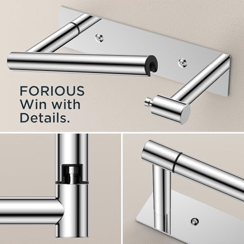 FORIOUS Toilet Paper Holder, Adhesive or Wall Mounted Options, Stainless Steel Rustproof Stick on no Drilling Double Post Pivoting Toilet Tissue Roll Holder Wall Mount for Bathroom, Polished Chrome by FORIOUS - Image 6