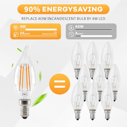 Muzonpet E12 LED Candelabra Bulbs, 40W Equivalent, 2700K Warm White 12-Pack - image 3