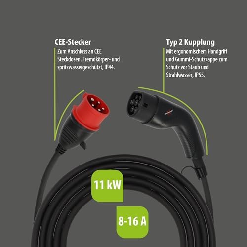 Bild 3 - Brennenstuhl tragbares EV Ladegerät Typ 2 - CEE 11kW (Mobile Wallbox mit 8m Kabel, 16A, IP44, 3-phasig, Display, Einstellbarer Ladestrom, für Elektro- & Hybridfahrzeuge BEV/PHEV, mit Transporttasche)