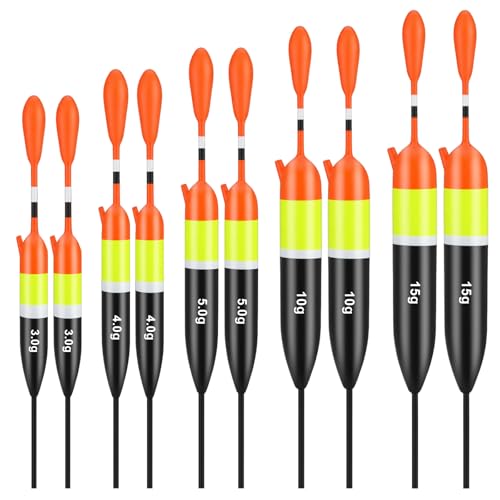 Arrowbash 10 Pcs Fishing Bobbers, Balsa Wood Slip Bobber Set, 3g-4g-5g-10g-15g (≈0.11oz-0.53oz) Vertical Fishing Float for European Carp Fishing&Long Casting