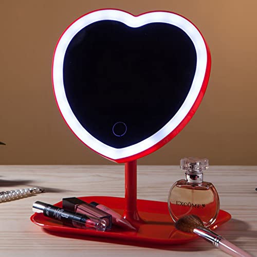 Espejo de maquillaje con luz LED y carga USB rojo miniatura 5