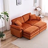 84' Stupendous Oversized Double Chaise Lounges Indoor, Comfy Corduroy Chaise Lounge Sleeper Chair with Ottoman, Convertible L Shaped Loveseat Deep Seat Modular Sectional Sofa for Living Room (Orange)