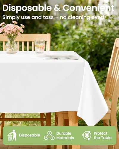 Image of LANLISA 4 Pack White Plastic Table Cloth Disposable, 54 x 108 Inch
