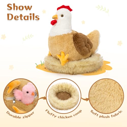 Image of Chicken Stuffed Animal with Chicks, 14 inch Hen Plush Toy, White