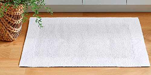 Bath Mat Rug 17"X24" White, 100% Pure Cotton, Super Soft Bath Rugs, Plush & Absorbent, Hand Tufted Heavy Weight Construction, Full Reversible Step Out Rugs #TOP5