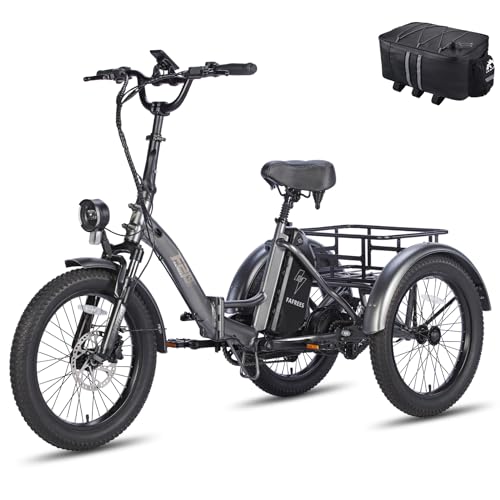 Fafrees Triciclo eléctrico de 20 pulgadas, triciclo eléctrico, bicicleta plegable, triciclo para adultos, bicicleta eléctrica con batería de 48 V 18,2 Ah hasta 55-110 KM, F20 Mate (solo pequeña cesta