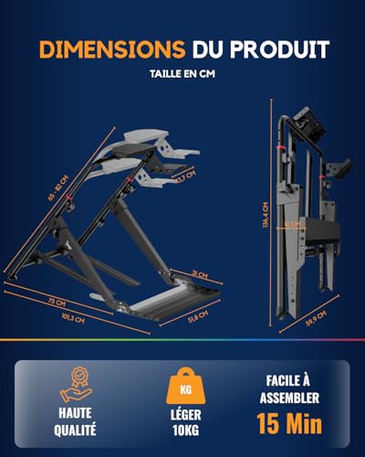 Ranqer Racing Wheel Stand Pro, support de volant pliable réglable en hauteur et inclinaison, avec verrou de siège, pour PC, PlayStation et Xbox, volant et pédales non inclus, en acier Noir – vue 8