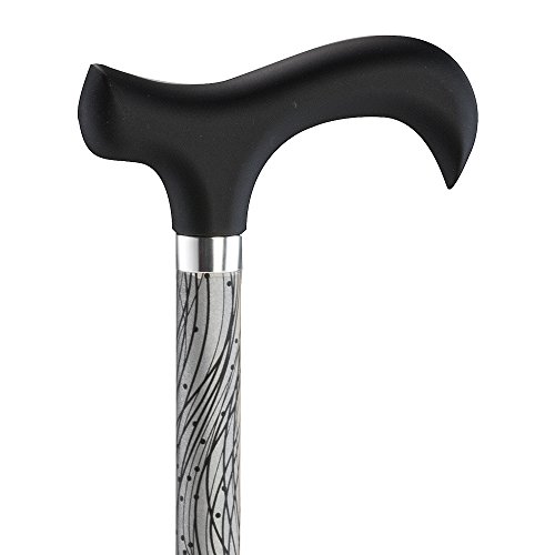 Ossenberg Reflektierender Leichtmetallstock mit Derbygriff - Spazierstock für Damen und Herren - 10-Fach höhenverstellbar - Wanderstock bei Dunkelheit - schwarz/Silber