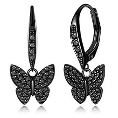 Black-CZ Butterfly Leverback Earring