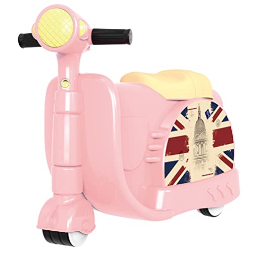 CRODY Ride On Luggage for Kids with Seat, Children Travel Locker Handbag, Creative Toy Box Luggage Suitcase Pull Rod Box Can Sit to Luggage Child Gift Childrens Ride-On Suitcase,Pink