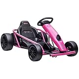 Aosom 24V 8.1 MPH Electric Go Kart, Drifting Car Battery Powered Ride on Toy Outdoor with Slow Start, Music, Horn Honking and Safety Belt, for 8-12 Years Old, Pink
