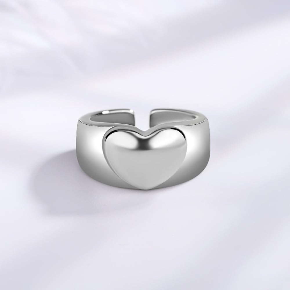 Minimalist Heart Chunky Statement Ring Love Hearted Adjustable Open Stacking Thick Rings Eternity Wedding Finger Bands Fashion Jewelry Gifts - Image 5