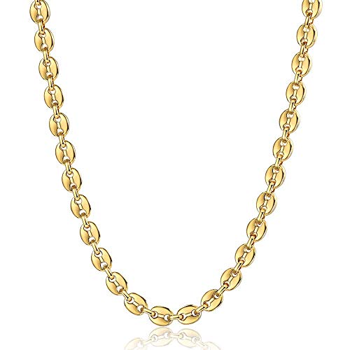 Trendsmax 7Mm Gold Coffee Beans Link Chain Necklace Bracelet Jewelry Set Stainless Steel For Men Women 8Inch/24Inch #TOP5