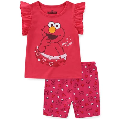 Sesame Street Elmo Girls Short Sleeve Shirt and Bike Shorts Set for Toddler